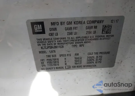 2018 Chevrolet Trax Lt from USA, damaged, VIN KL7CJPSB4JB611539